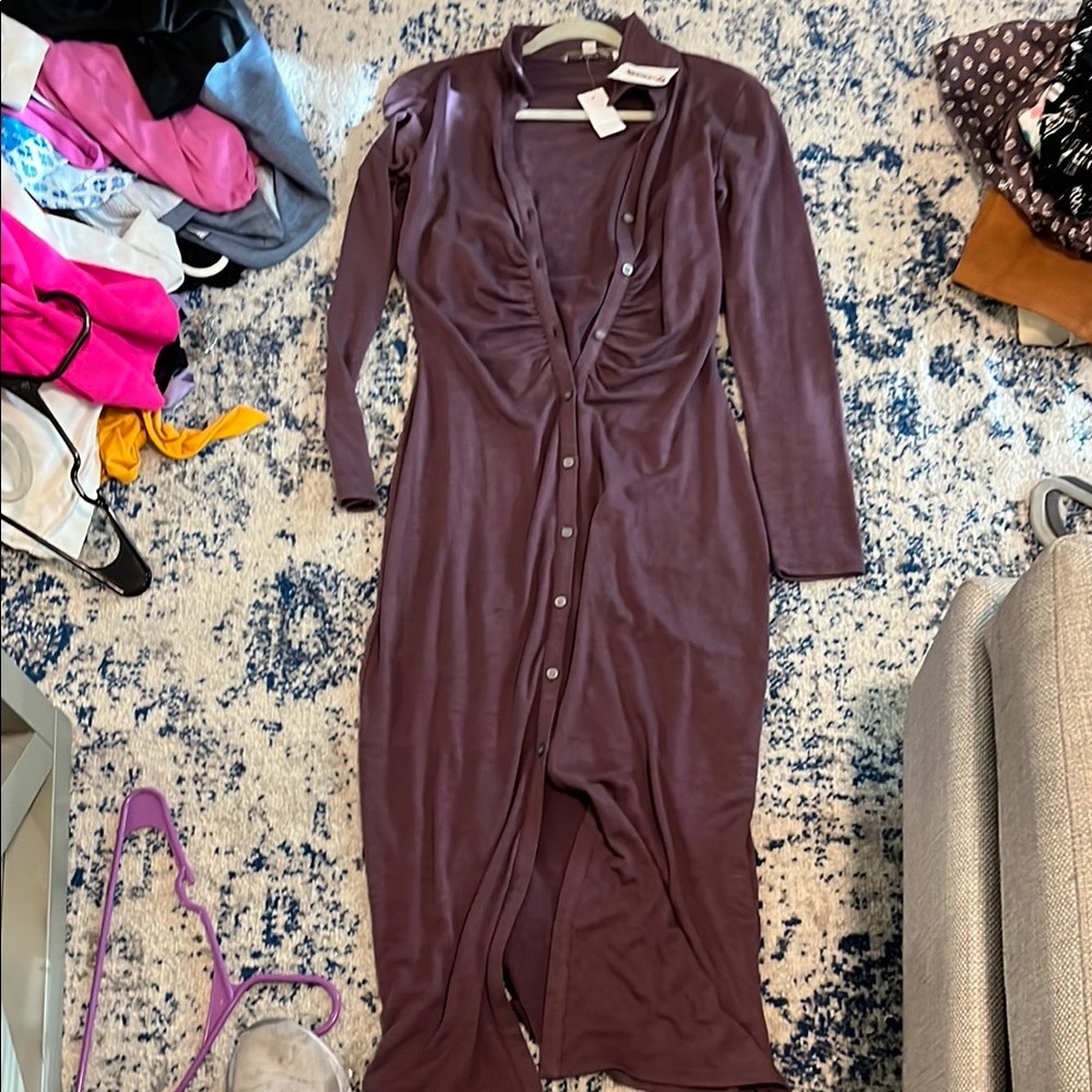 Loft Purple Bodycon Long Sleeve Dress